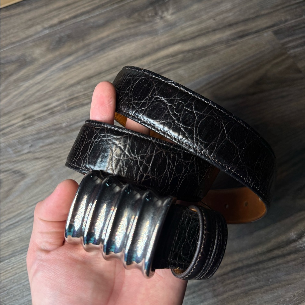 Joan & David Calfskin Leather Belt 37” w/ MCM Italian Metal Buckle